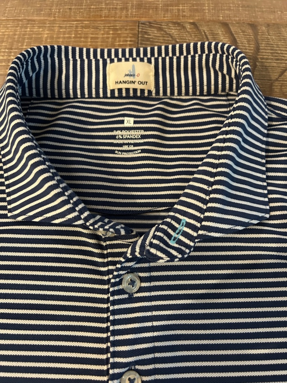 Johnnie-O Striped Navy & White Polo Golf Shirt - Picture 2 of 6